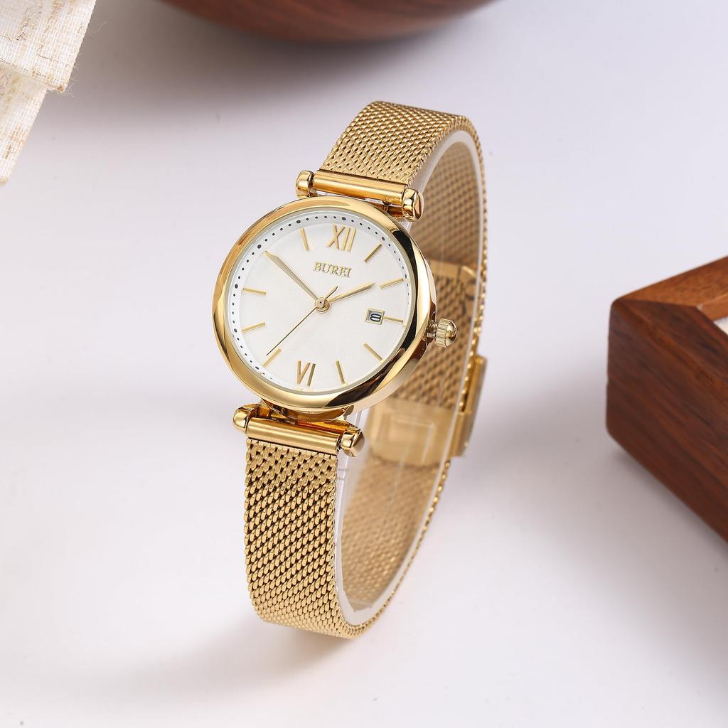 BUREI Quartz Analog Watch with Stainless Steel Slim and Perfect for and A Great Gift for and Perfect for Birthdays and Celebrations Stainless Women's