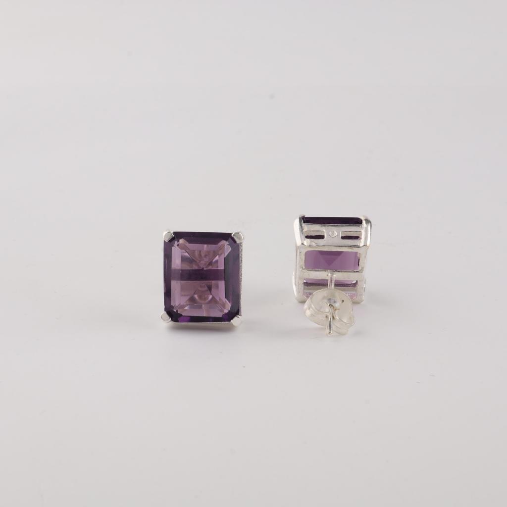Natural Amethyst Gemstone 925 Sterling Silver Jewelry Handmade Pushback Earrings 0.4" For Women EE-179-2