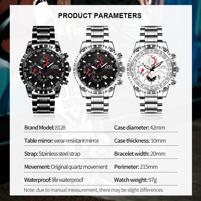 OPK 8128 Business Men’s Dress Wristwatch Fashion Waterproof Calendar Stainless Steel Luxury Classic Watch for Man