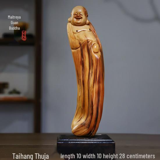 Intaglio Radice di Legno di Cipresso di Scogliera: Ornamento Daruma Maitreya Buddha in Legno Massello in Zafferano Dorato e Legno di Rosa Nanmu.