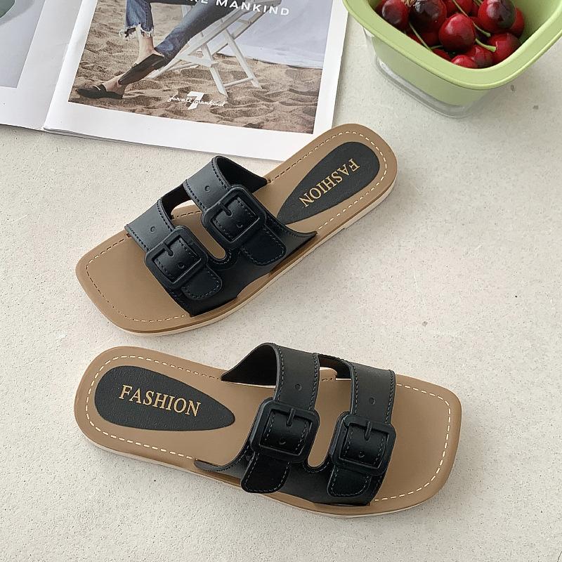 

Модная Ретро Нескользящая Женская Обувь Лето Новые Туфли-балетки с Квадратным Носком Модные Сандалии на Мягкой Подошве Повседневные Легкие Простые Женские Шлепанцы 40-41