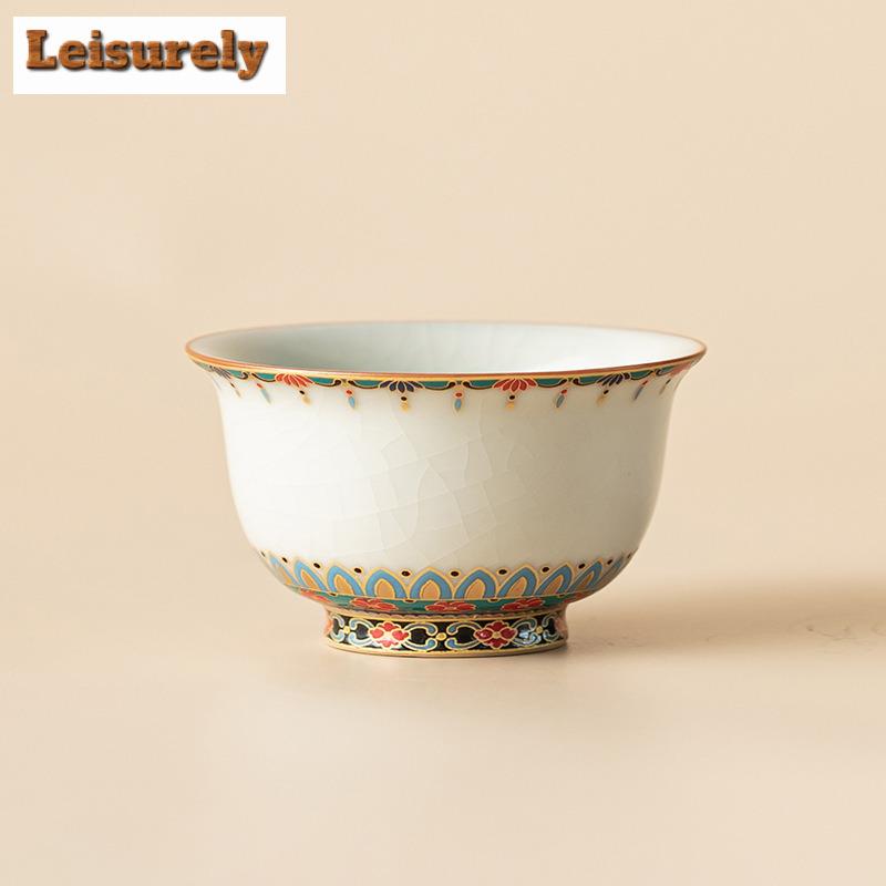 85ml Ru Kiln Precious Flower Pressed Hand Teacup Vintage Tea Bowl Cute Cup Tea-tasting Meditation Cup Jianzhan Master Cups Cafes