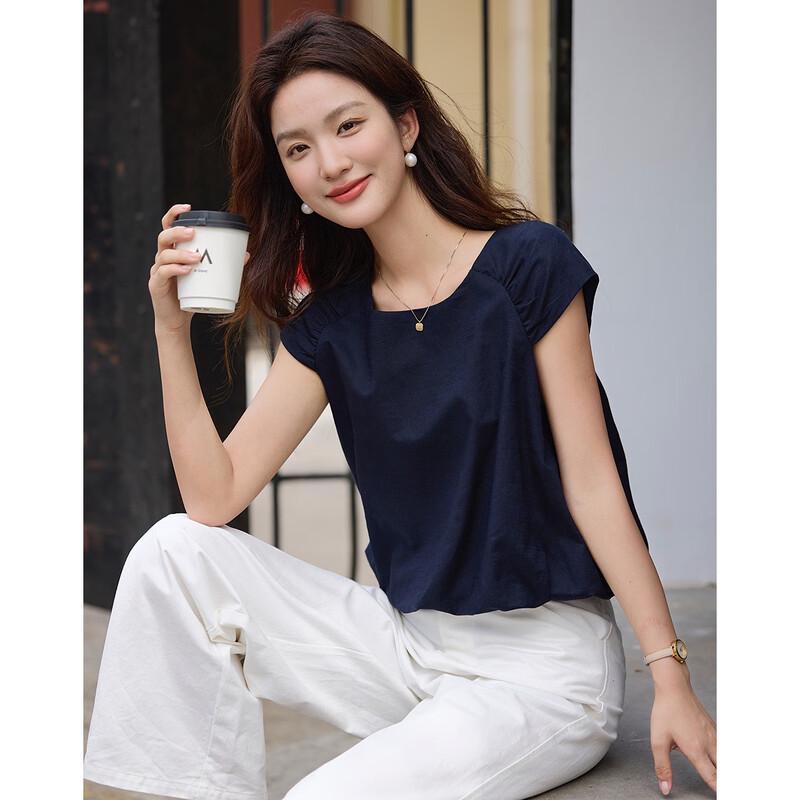 Demana Women s Linen-Cotton Blend Teardrop Button Blouse XL