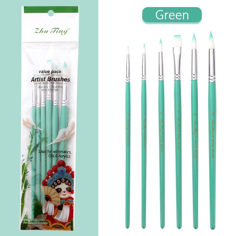 

6 шт./компл. нейлоновые акварельные кисти Macaron с деревянной ручкой, высококачественная кисть для рисования, ручка, художественные принадлежности для акриловой живописи, канцелярские принадлежности