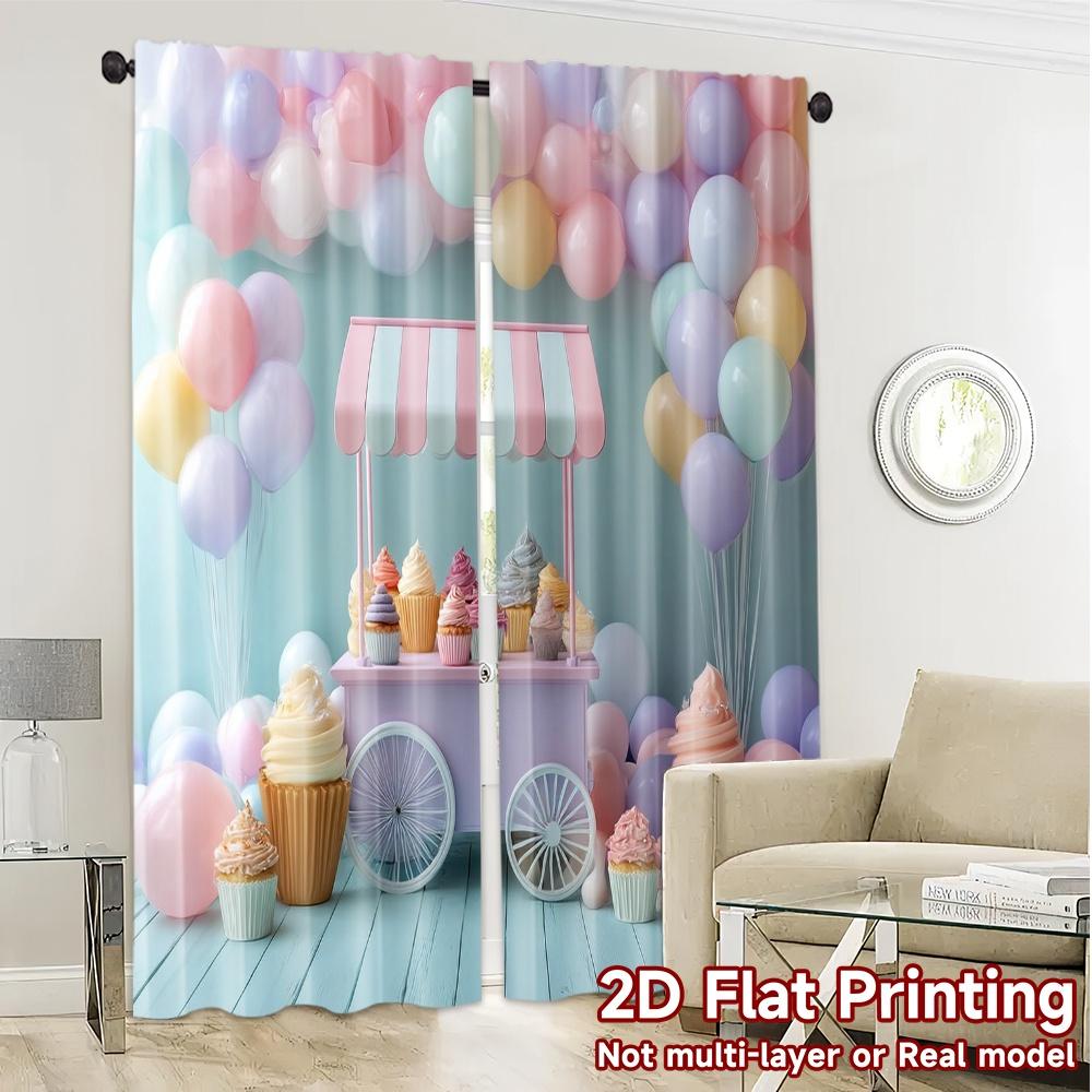 2pcs, 2D FLAT PRINTING Curtains (Without Rod) Sweet Pastel Cart Modern Creative Curtains Prints Light Filtering Curtains Home