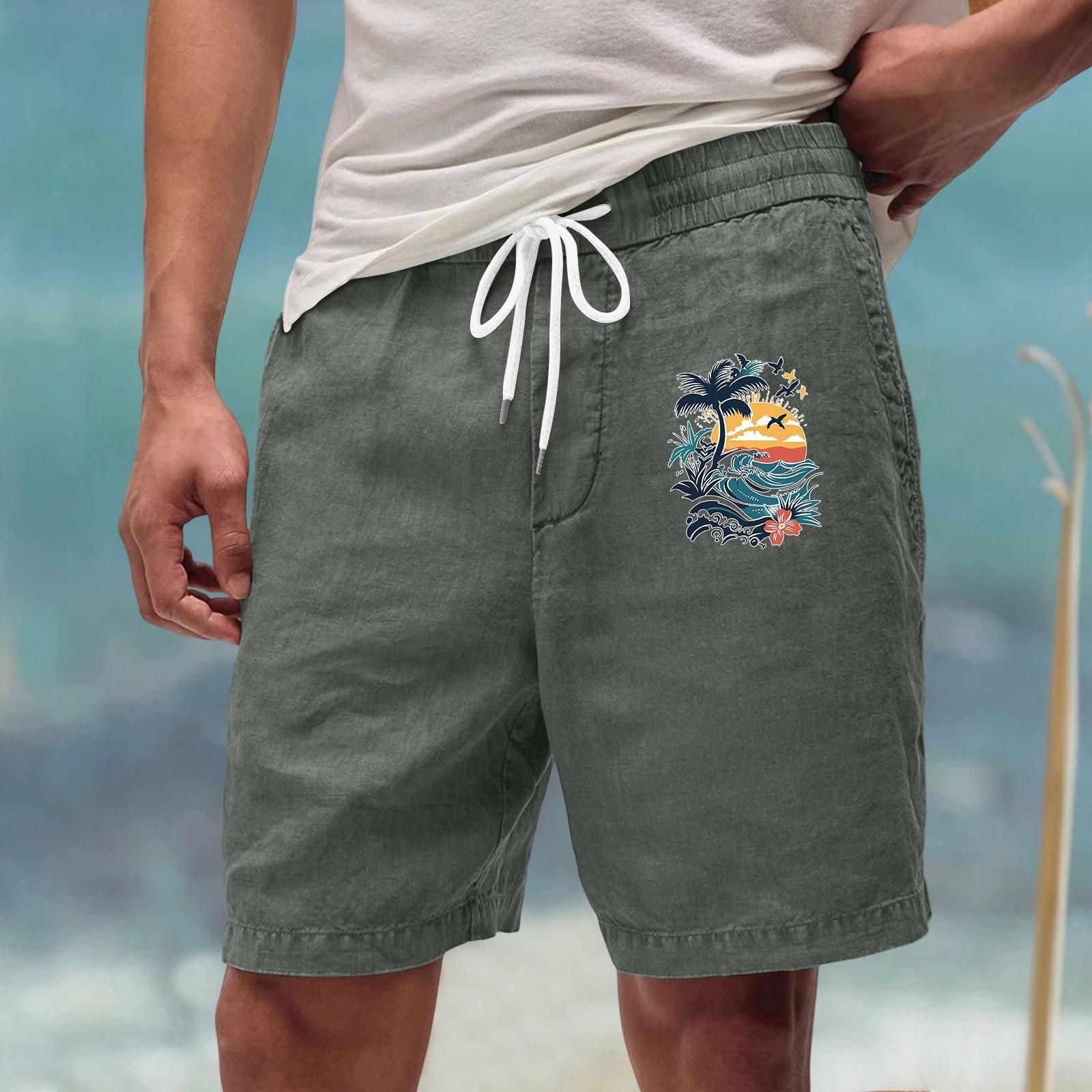 

Men’s Casual Beach Shorts with Drawstring Waist, Quick Dry Lightweight Summer Swim Trunks, Print Design XXXL