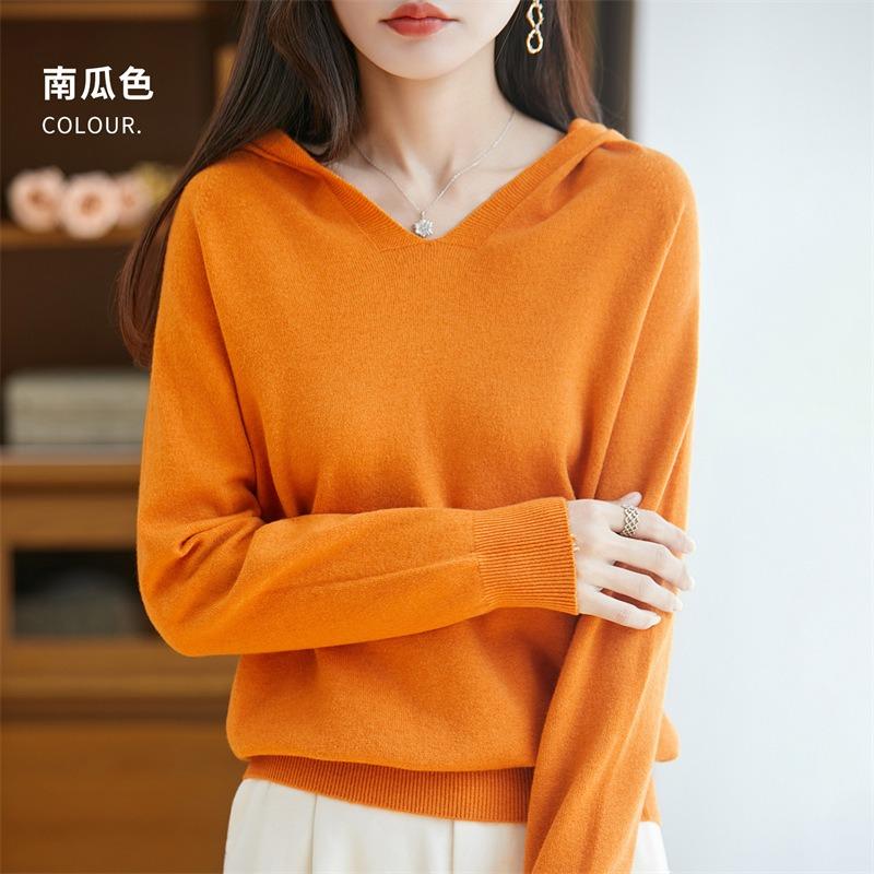 Women S Loose Hooded Long Sleeve Knit Sweater Color Block Commute Style