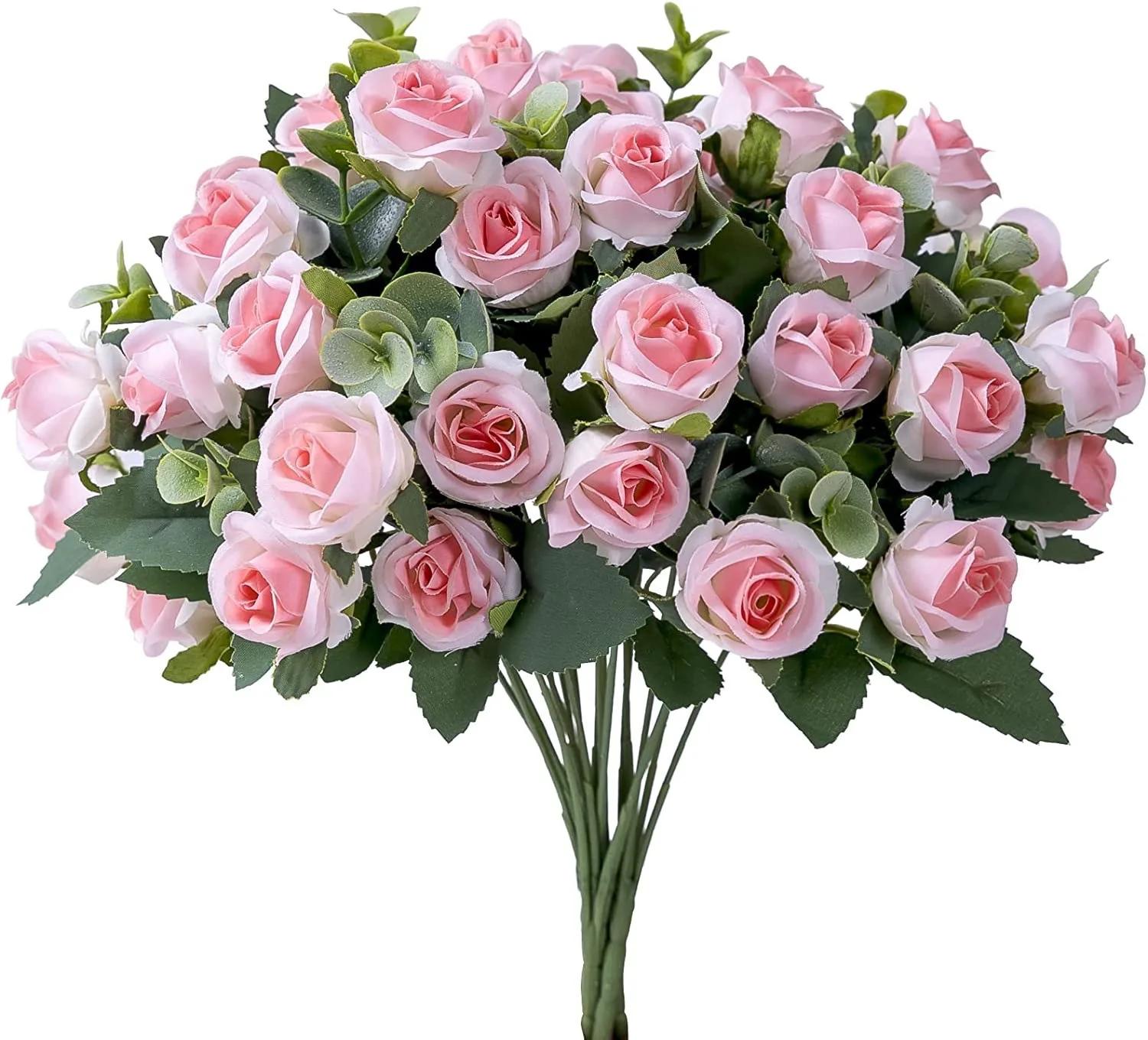 

10 Heads Artificial Flower Silk Rose white Eucalyptus leaves Peony Bouquet Fake Flower for Wedding Table Party Vase Home Decor
