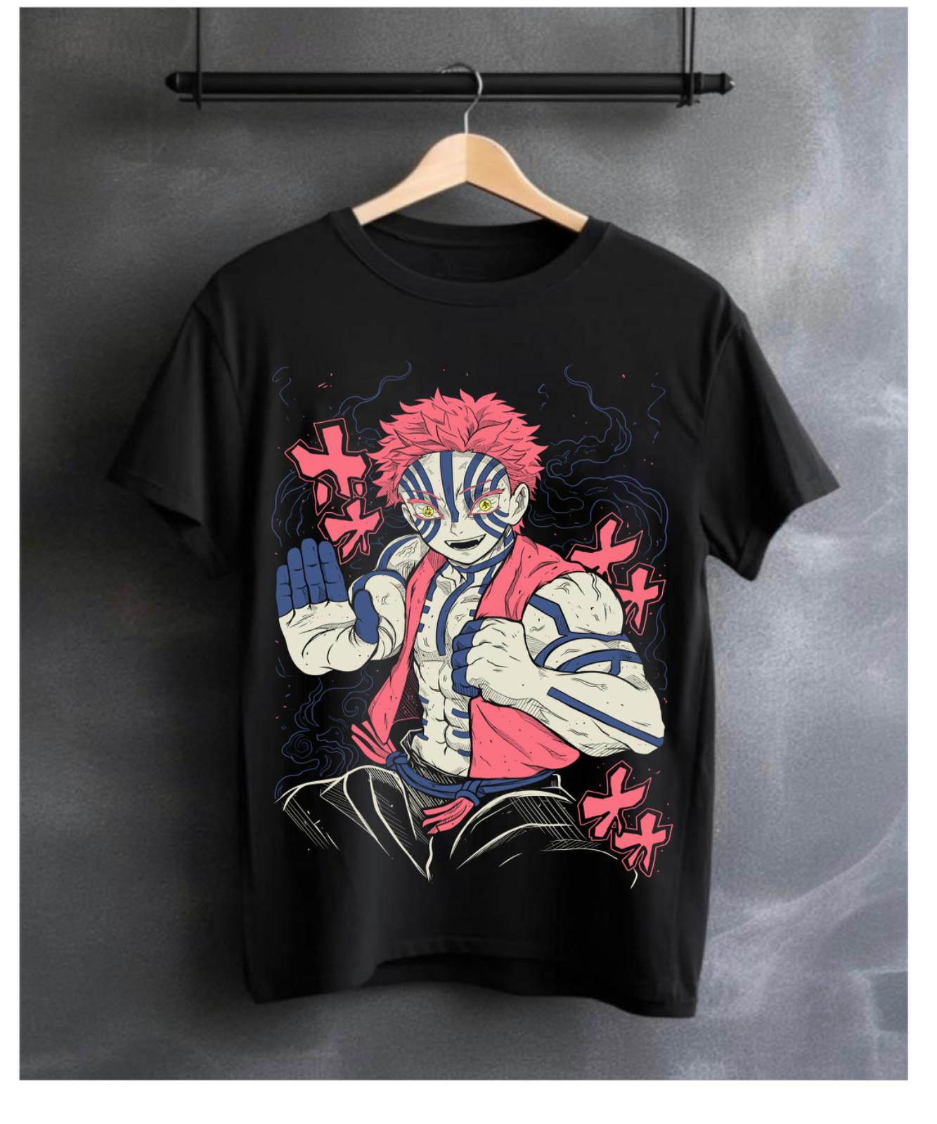 

Tshirt Akaza Kimetsu no Yaiba T-Shirt Mens Womens Tees Top Demon Slayer Tanjiro Unisex Black All Size L