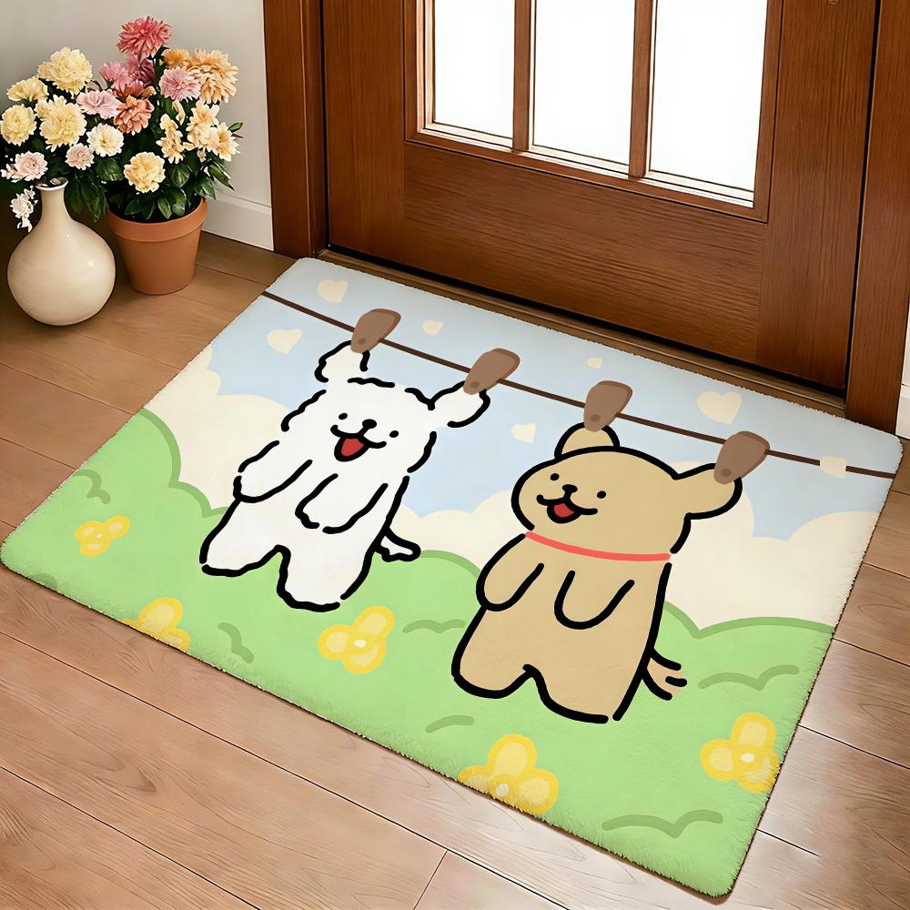 Line Puppy Cute Floor Mat Cozy Flannel Soft Thick Non-Slip Mat For Living Room Bedroom Kitchen Decor Rugs