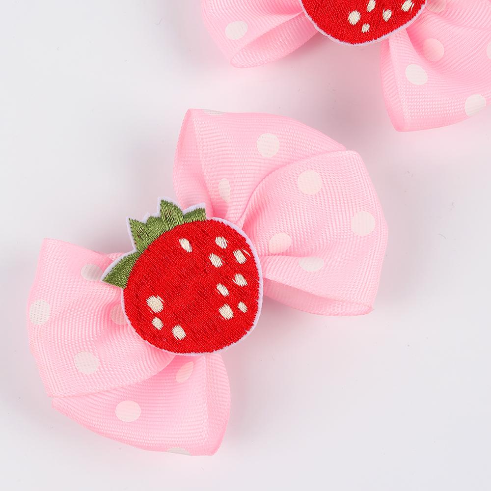 2Pcs Strawberry Bow Hair Clips Pink Dot Ribbon Hairpins Sweet Double Ponytails Barrette For Girls Children Headwear Accesories