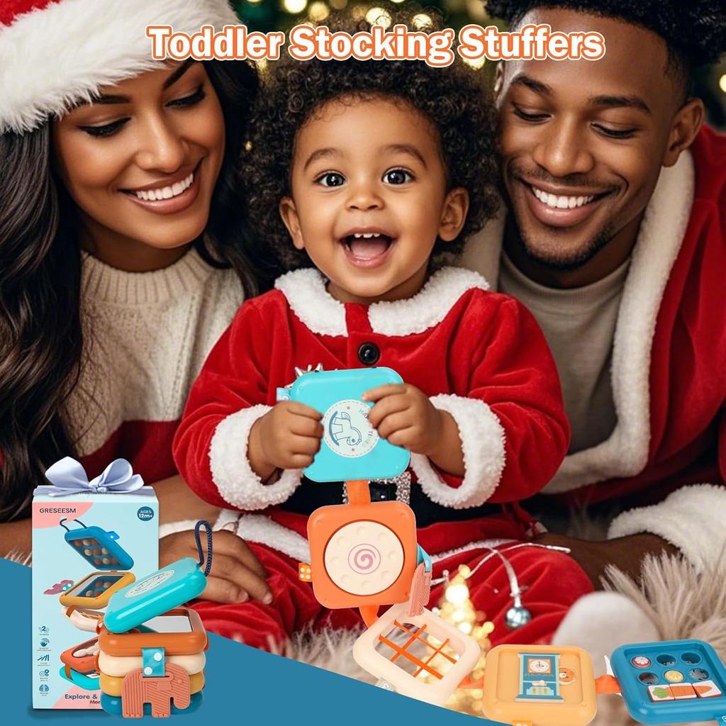 Montessori Sensory Toys for Toddlers Busy Board Baby Folding Activity Cube Fine Motor Skill Christmas Stocking Stuffers for Kids