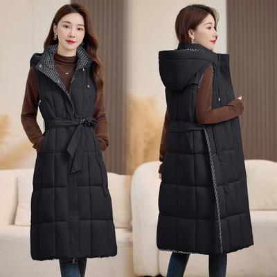 Extended Thermal Cotton Vest Women's New Double-sided Cotton Vest Over Knee and Thin Vest Hooded Jacket