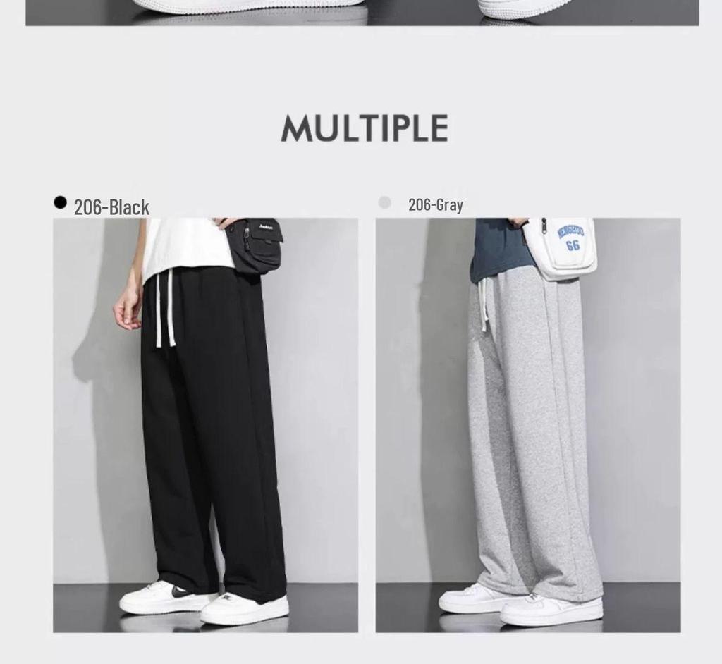 Men's 2025 Gray Loose-Fit Straight-Leg Sweatpants, Wide-Leg Casual Cotton for Spring/Fall