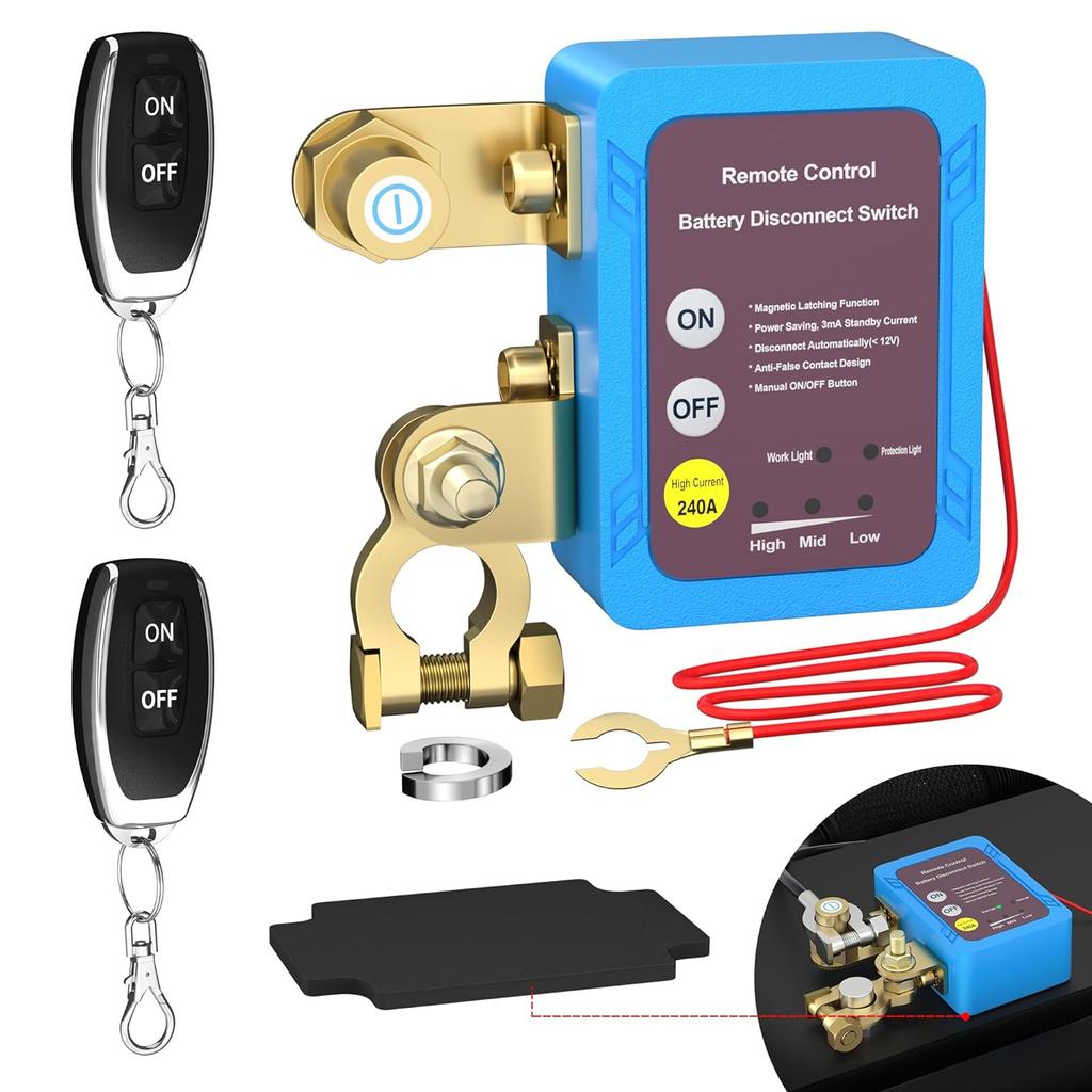 DaierTek Remote Battery Disconnect Switch 12V 240A Kill Switch Automatic Power Shut Off Switch Remote Control Switch for Auto