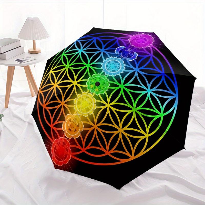 Chakra Balance Mandala Wall Art: Vibrant Energy Healing DesignUmbrella, Portable 3-Fold Compact Umbrella,Christmas Gift ES445