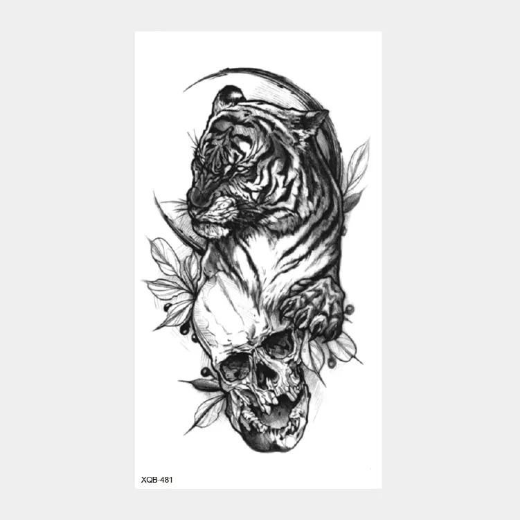 Upper Arm Sleeve Crown Lion Tiger Wolf Head Waterproof Temporary Stickers Body Art Fake Tattoo For Women Men