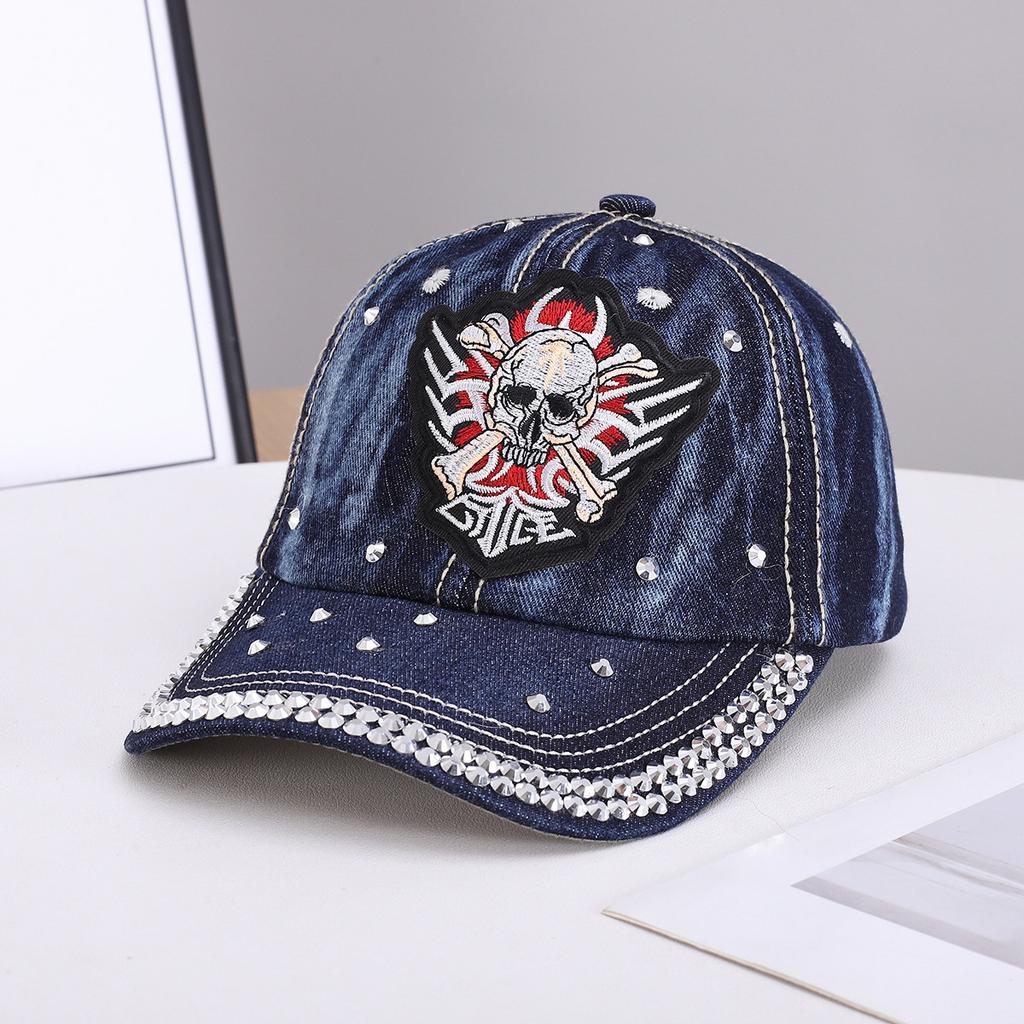 Personalized Cross Skull Baseball Cap Women's Pure Cotton Denim Diamond-encrusted Curved Brim Cap Spot