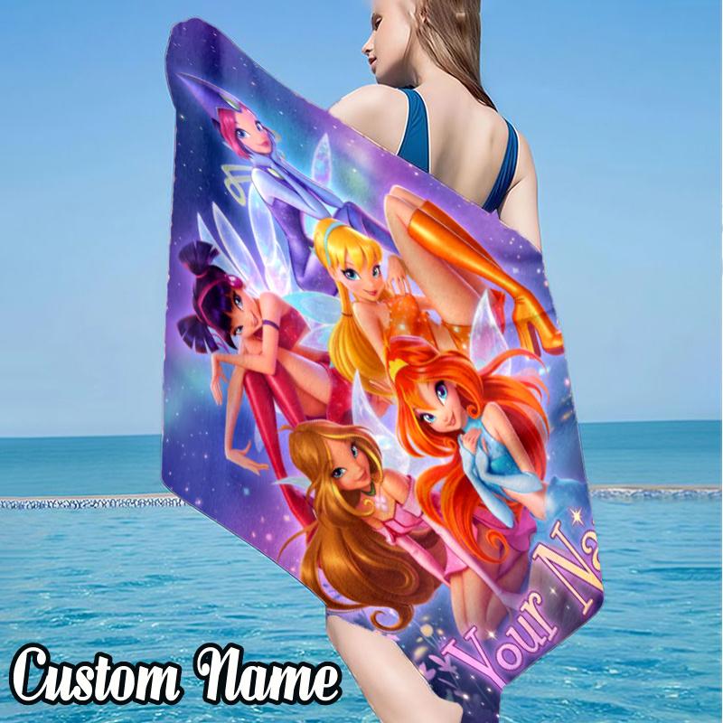 Custom Name Wink Anime Beach Towel - Soft, Ultra-Absorbent Microfiber, Lightweight, Perfect for Beach, Parties, Travel, Camping