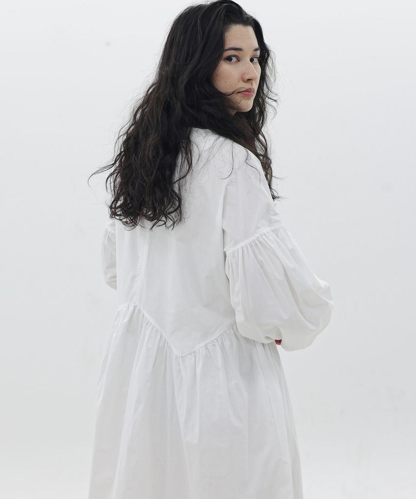 Keullaepeu Wave Puff Cotton Dress_Ivory