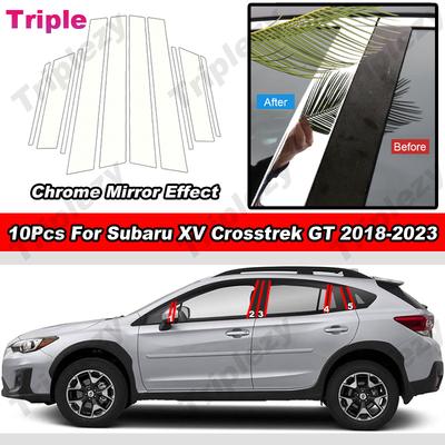 10Pcs Glossy Chrome Car Window Door Column Decal Middle B C Pillar Post Cover Trim Sticker For Subaru XV Crosstrek GT 2018-