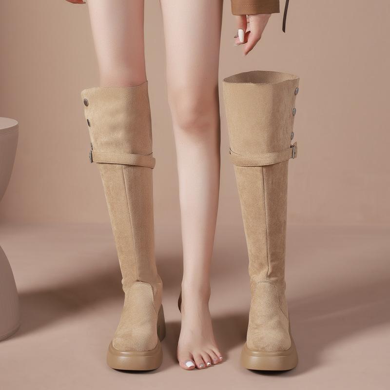 New Two-wear Folded Thick-soled Boots for Children, New Thick-heeled Knight Boots and Women's Boots In Autumn and Winter 2025
