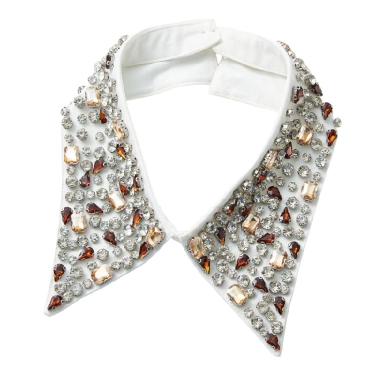 

Office Women Detachable Collar with Rhinestones Studdedn Outfit Enhancer Breathable False Collar Decorative Neckpiece білий