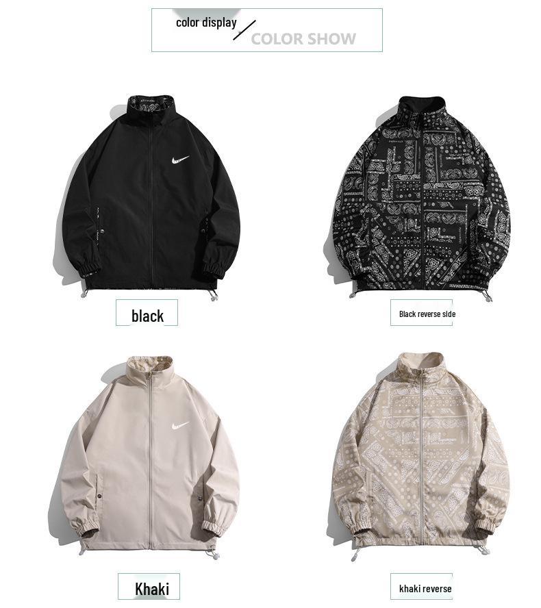 Men's 2024 Spring/Autumn Reversible Stand Collar Sports Jacket - Trendy Casual Windbreaker for Students and Couples