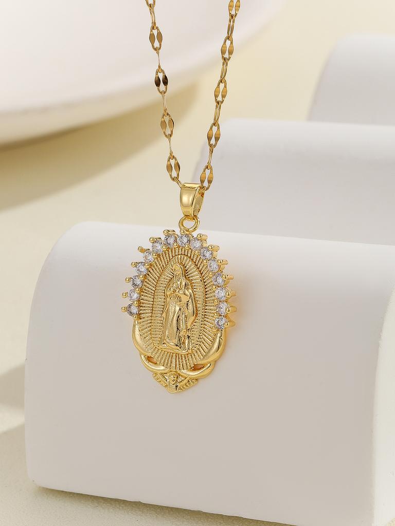 European and American Personalized Design with Micro Inlaid Zircon Santa Maria Series Necklaces In Colorful Religious Fashion