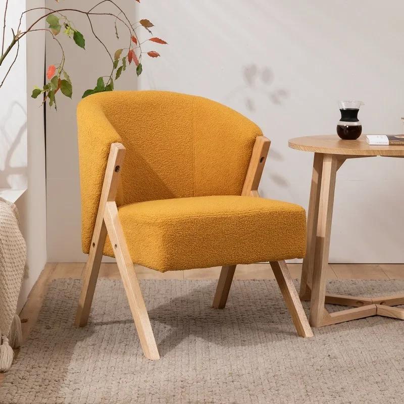 Household Nordic Lamb Velvet Single Sofa Chair Living Room Leisure Lounge Chair Solid Wood Fabric Lazy Sofa Chair