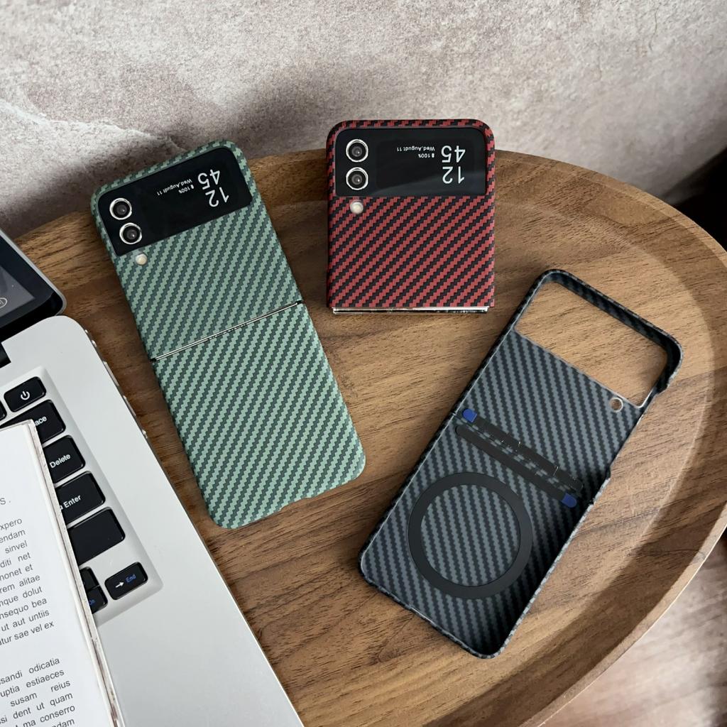 For Samsung Galaxy Z Flip4 5G Magnetic Case Carbon Fiber Texture Slim Shockproof PC Phone Cover
