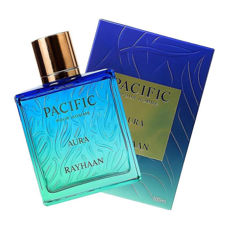 Rayhaan Pacific Aura - Citric, Aromatic, Mentă, Ambră, Proaspăt - Spray Apa de Parfum pentru Bărbați, 3,4 Oz / 100 ml