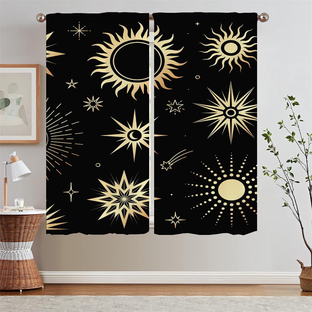 Western Mysterious Patterns Sun Moon Constellations Tulle for Living Room Decoration Short Window Curtains Home Blackout Curtain