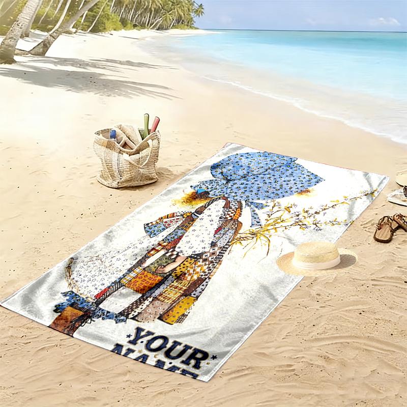 Custom Name Holly Hobbie Print Beach Towel, Large Soft Quick Dry Towel for Beach Camping Swimming_xia