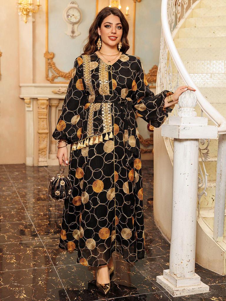 AB410 2024 Long Sleeve Maxi Dress - New Fashion Muslim Middle East Robe