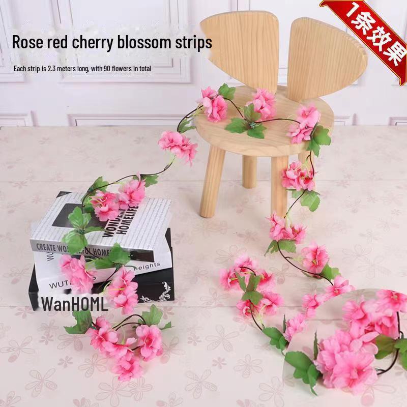 Artificial Cherry Blossom Vines for Air Conditioner Pipe Decoration - Green Plant & Flower Decor
