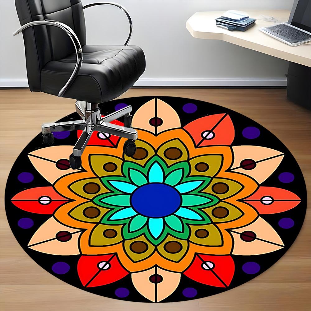 1pc Mandala Artwork Carpet, Round Non Slip Durable Large Size Office Carpet, Suitable for Office