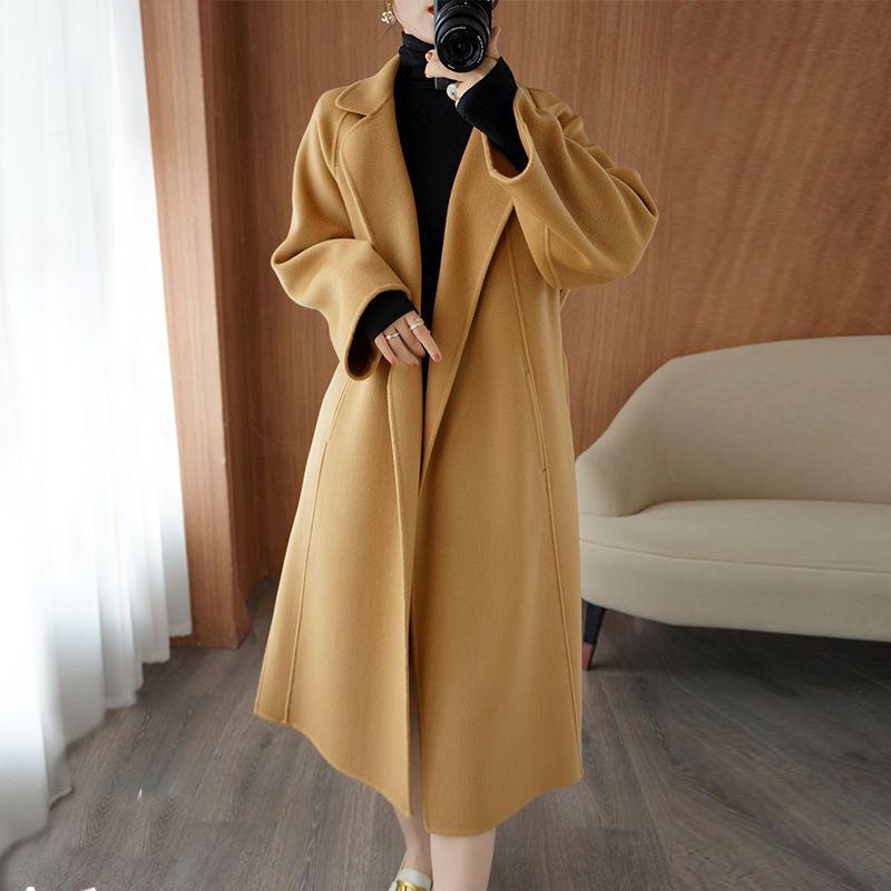 Women's Korean Style Mid-Length Double-Sided Woolen Coat - Autumn/Winter 2022 Collection, White