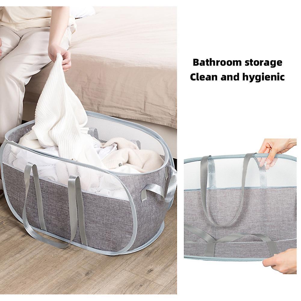 Foldable Laundry Basket Mesh Dirty Clothes Storage Basket with Handle for Home