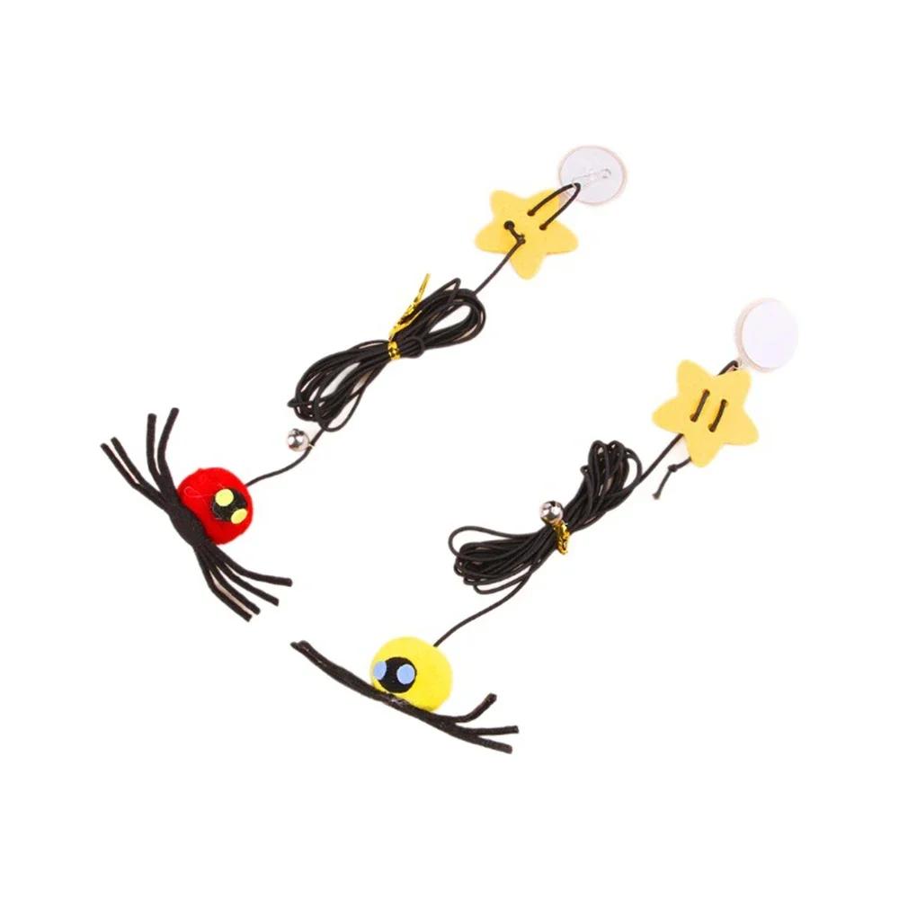 Pet Cat Spider Toy Hanging Door To Relieve Depression Swinging Hanging Elastic Rope Feather Playing Stick Bell Toy for Cat
