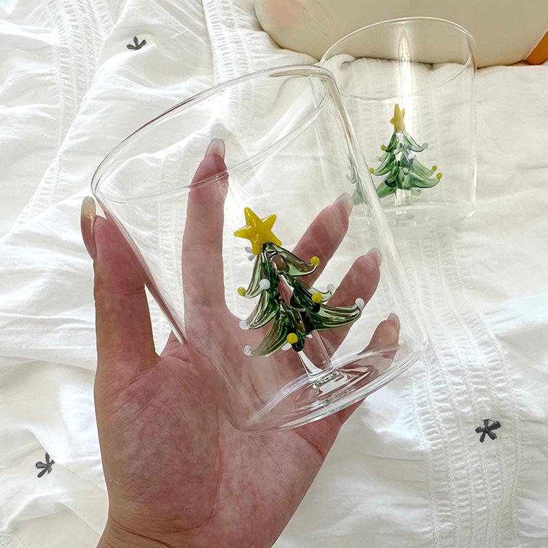 Tazza da Latte in Vetro Creativa 3D Albero di Natale Resistente al Calore