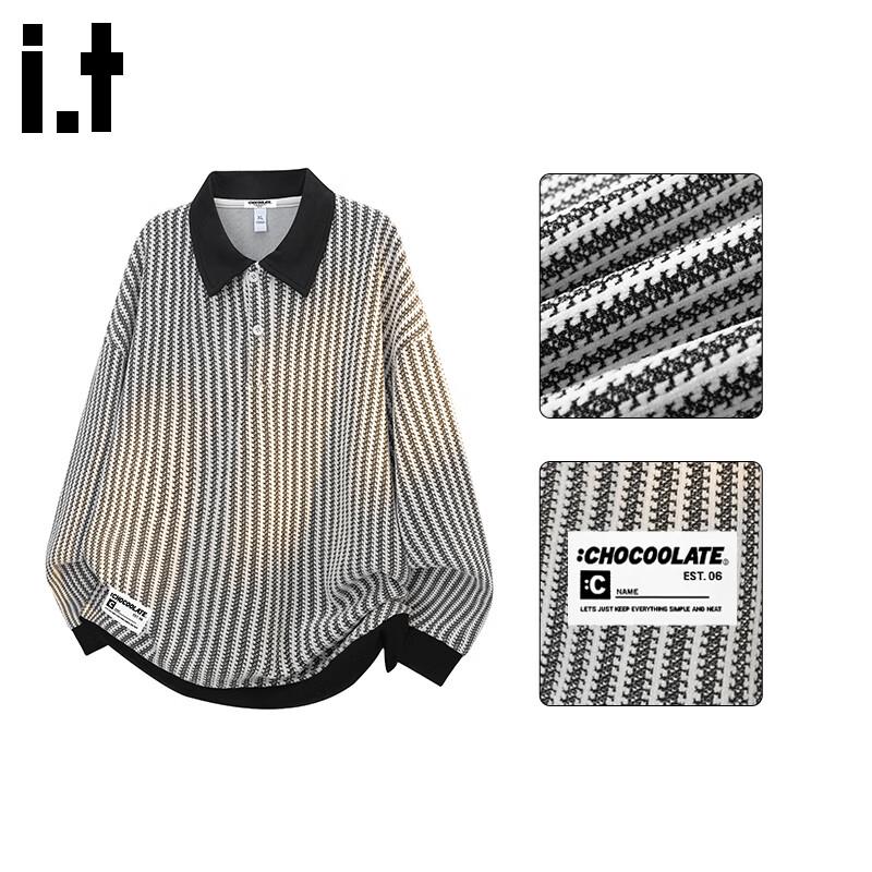 

:CHOCOOLATEit Men s Retro Striped Fishbone Polo Sweatshirt 2XL