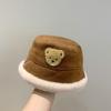Cute Bear Plush Bucket Hat for Baby Autumn Winter Girls Boys Solid Color Fisherman Hats Thicken Warm Kids Outdoor Basin Cap