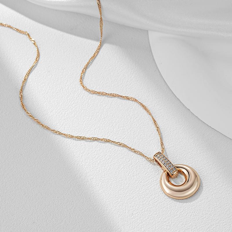 Fashion Glossy Geometry Round Pendant Necklace For Women Full Natural Zircon With  Rose Gold Color Daily Fine Jewelry