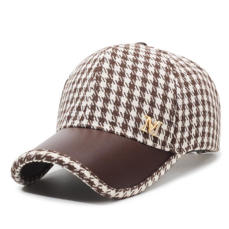 Spring Summer Houndstooth Baseball Cap Women Ponytail Cap Empty Top Hat
