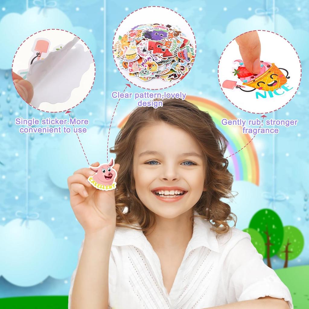 Jetec 300 Pcs Scratch and Sniff Stickers for Kids, 68 Styles Scented Smelly Stickers Scented Teachers Motivational Parents Reward Incentive Bulk
