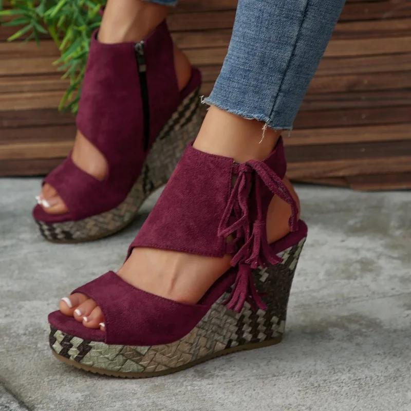 Fashion 2025 New Women's Thick Platform Wedge Sandals Summer Comfortable Elevating Casual Shoes Plus Size Breathable Fashion Hot Sale