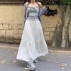 2025 White High-Waist A-Line Midi Skirt - Slimming Petite Puffy Design for Spring & Autumn