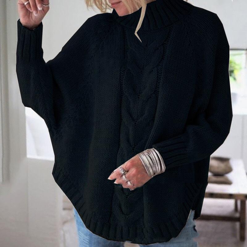 Women Autumn Winter Vintage Loose Long Sleeve Top Solid Color Bat Sleeve Pullover Knitwear O-Neck Knitted Sweater