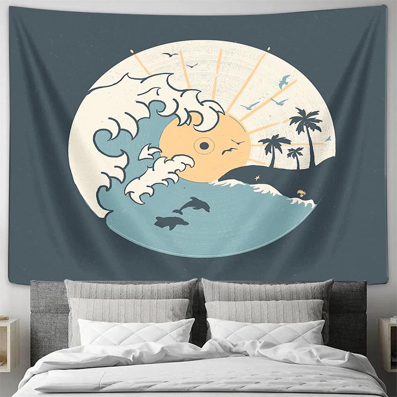 Ocean Wall Tapestry Sea Turtle Whale Sunset Beach Aesthetic Room Decor Tapestry Hippie Wall Hanging Bedroom Decor Art